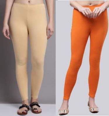 DEVPREET Ankle Length  Western Wear Legging(Orange, Solid)