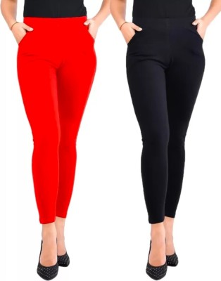 Gwalior Clothing Ankle Length Western Wear Legging(Red, Solid)