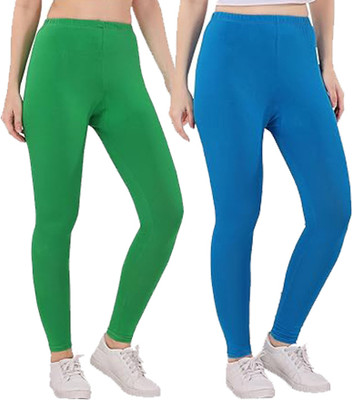 adibaba Ankle Length  Western Wear Legging(Green, Light Blue, Solid)