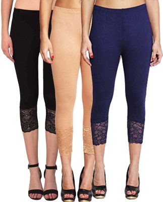 SwaNit Women Black, Beige, Dark Blue Capri