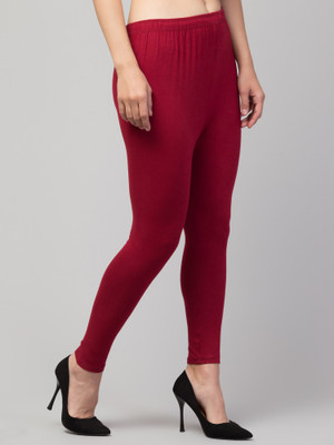 HouseOfCommon Ankle Length Western Wear Legging(Maroon, Solid)