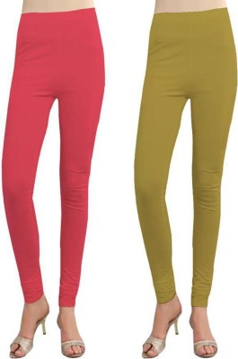 Cursive Churidar  Western Wear Legging(Pink, Multicolor, Solid)