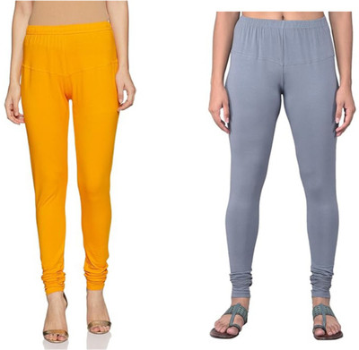 Leggynest Churidar  Ethnic Wear Legging(Grey, Yellow, Solid)