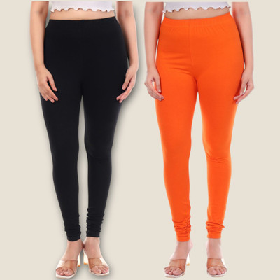 tpf Churidar Length Western Wear Legging(Black, Orange, Solid)