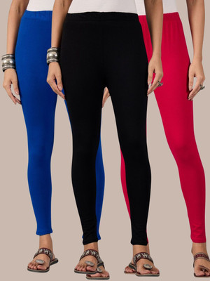 QIOA Ankle Length Western Wear Legging(Blue, Pink, Black, Solid)