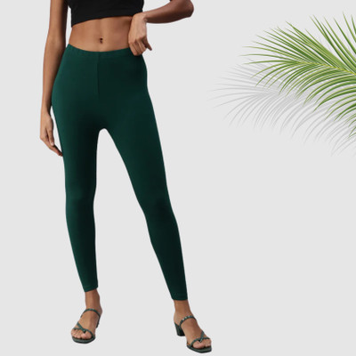 Elora Ankle Length  Western Wear Legging(Green, Solid)