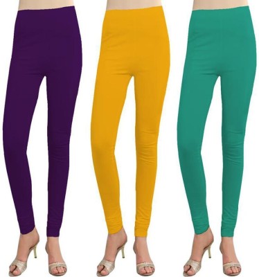 Cursive Churidar  Western Wear Legging(Yellow, Purple, Light Green, Solid)