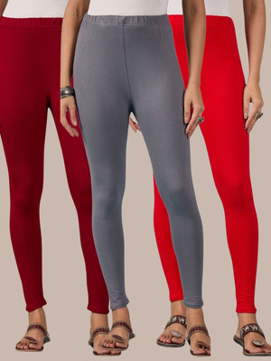 BuyNewTrend Ankle Length Western Wear Legging(Maroon, Red, Grey, Solid)