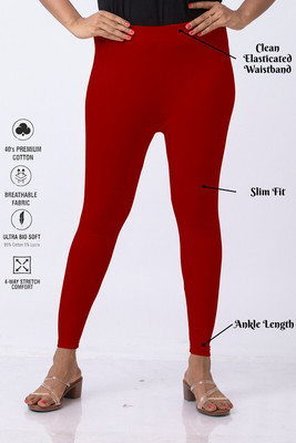 Pattam Ankle Length  Ethnic Wear Legging(Red, Solid)