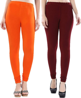 adibaba Churidar  Ethnic Wear Legging(Maroon, Orange, Solid)