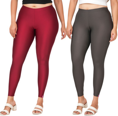 LoveiT Ankle Length Western Wear Legging(Maroon, Grey, Solid)