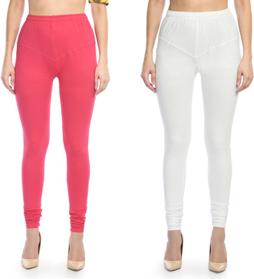 24Hour Fashion Churidar  Western Wear Legging(Pink, White, Solid)