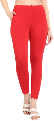 OneSky Ankle Length Western Wear Legging(Red, Solid)