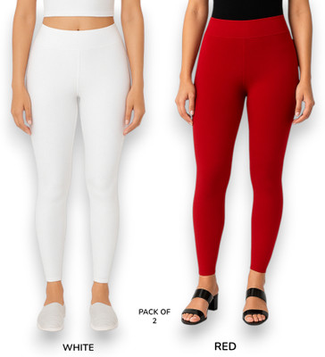 CCFFASHION Ankle Length Western Wear Legging(Red, White, Solid)