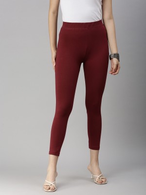 De Moza Mid-Calf Length  Ethnic Wear Legging(Maroon, Solid)