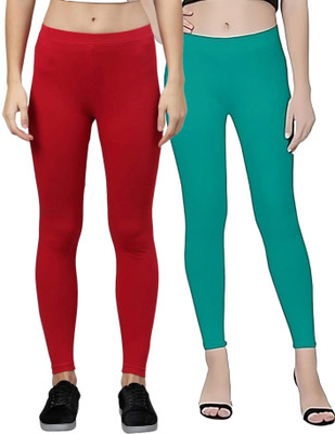 Rocksy Ankle Length Western Wear Legging(Red, Dark Green, Solid)