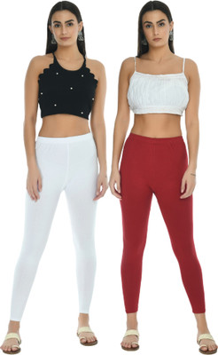Sukhharta Ankle Length  Western Wear Legging(White, Maroon, Solid)