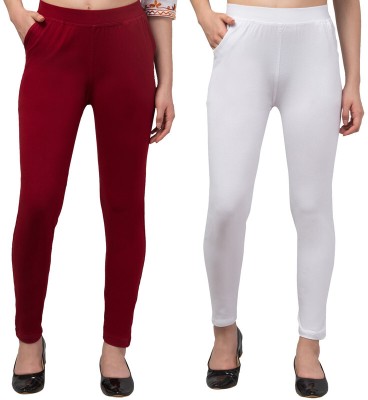 Clarita Ankle Length  Ethnic Wear Legging(White, Solid)