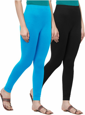 Honeylips Churidar  Ethnic Wear Legging(Light Blue, Black, Solid)