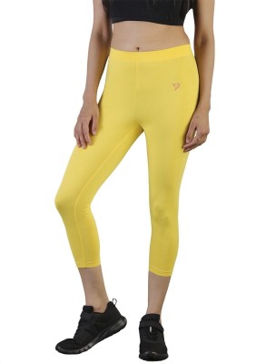 TWIN BIRDS 3/4th/Calf Length Western Wear Legging(Yellow, Solid)