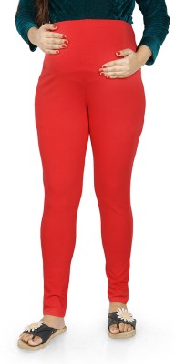 Baby Moo Ankle Length  Maternity Wear Legging(Red, Solid)