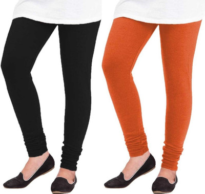 Swastik Stuffs Ankle Length Western Wear Legging(Black, Orange, Solid)