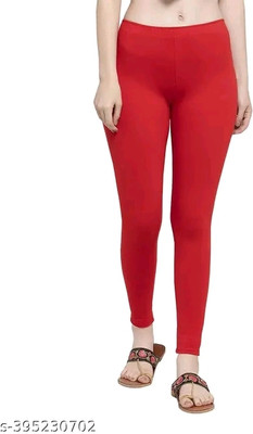 PENTTO Ankle Length  Western Wear Legging(Red, Solid)