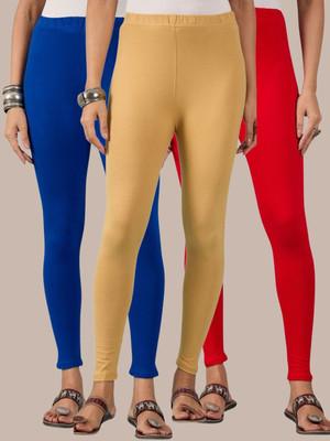 QIOA Ankle Length Western Wear Legging(Blue, Red, Beige, Solid)