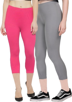 ZAYANQA 3/4th/Calf Length Western Wear Legging(Grey, Pink, Solid)