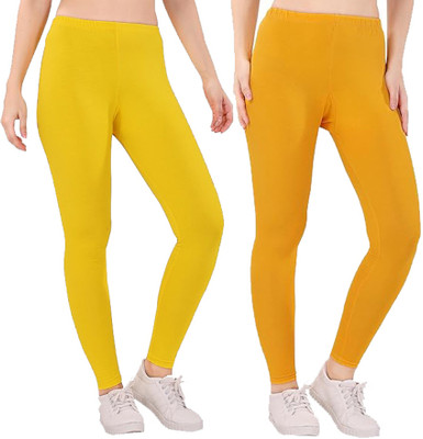 adibaba Ankle Length  Western Wear Legging(Yellow, Yellow, Solid)