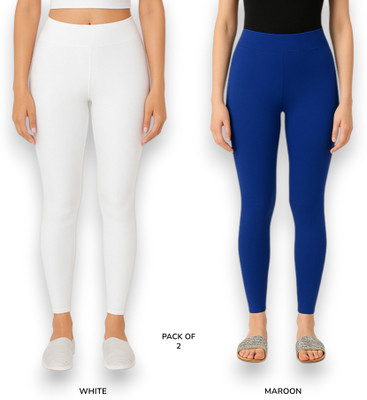 CCFFASHION Ankle Length Western Wear Legging(Light Blue, White, Solid)