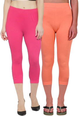 ZAYANQA 3/4th/Calf Length Western Wear Legging(Pink, Orange, Solid)