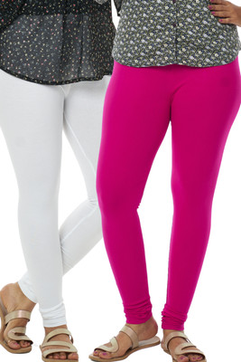 XUFA Churidar Length Ethnic Wear Legging(Pink, White, Solid)