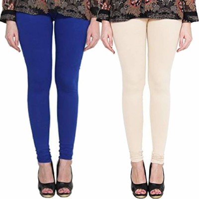 RONZGIN Churidar Length Ethnic Wear Legging(Blue, White, Solid)