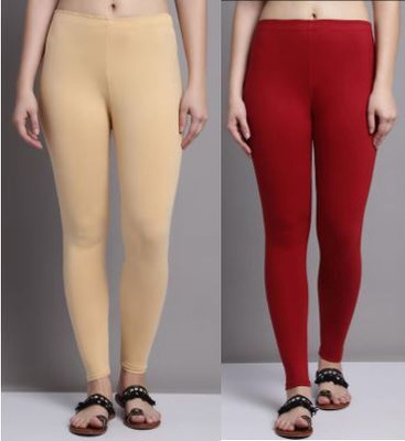 PENTTO Ankle Length  Western Wear Legging(Maroon, Red, Solid)