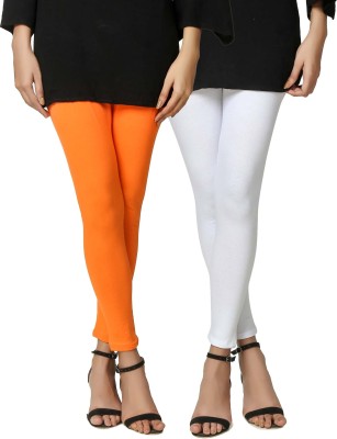 Swastik Stuffs Ankle Length  Western Wear Legging(Orange, White, Solid)