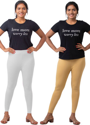 XUFA Ankle Length  Ethnic Wear Legging(White, Beige, Solid)