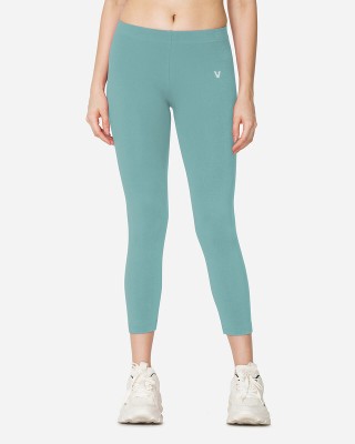 V Star Mid-Calf Length  Western Wear Legging(Light Blue, Solid)