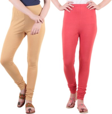 DIAZ Churidar Length Ethnic Wear Legging(Pink, Beige, Solid)