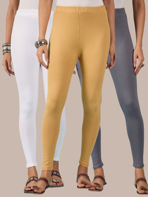 QIOA Ankle Length Western Wear Legging(Grey, Beige, White, Solid)