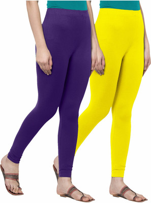 F A T A H Churidar  Ethnic Wear Legging(Purple, Yellow, Solid)
