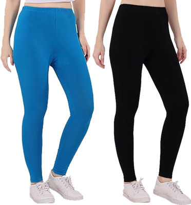 100LUCK Ankle Length  Western Wear Legging(Light Blue, Black, Solid)