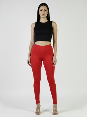Plus Size Ankle Length  Ethnic Wear Legging(Red, Solid)