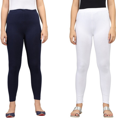 thread plus Ankle Length  Ethnic Wear Legging(Dark Blue, White, Solid)