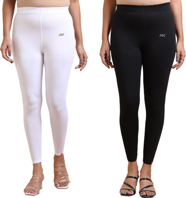 Mayaval Ankle Length Ethnic Wear Legging(White, Black, Solid)