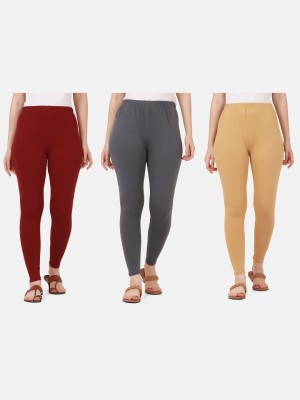 BuyNewTrend Ankle Length Western Wear Legging(Maroon, Grey, Beige, Solid)