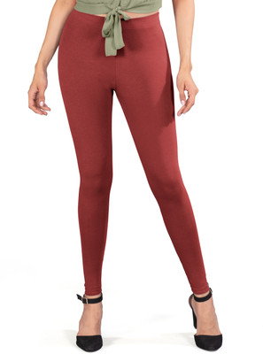 INDIAN FLOWER Ankle Length Western Wear Legging(Red, Solid)