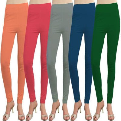 Cursive Churidar Length Western Wear Legging(Orange, Grey, Pink, Blue, Green, Solid)