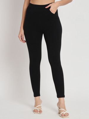 thread plus Ankle Length  Ethnic Wear Legging(Black, Solid)