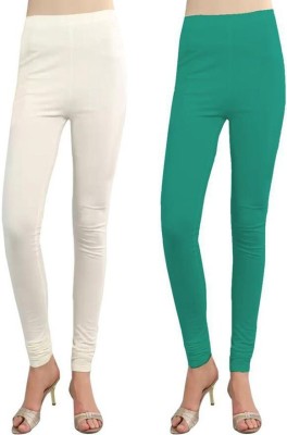 Cursive Churidar  Western Wear Legging(White, Light Green, Solid)